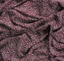 Viskozová šatová látka květinový vzor vínová