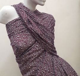 Viskozová šatová látka květinový vzor vínová