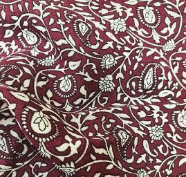 Viskozová šatová látka květinový vzor vínová