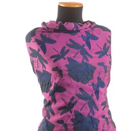 Taft žakár motýlci vážky fialovo/modrý