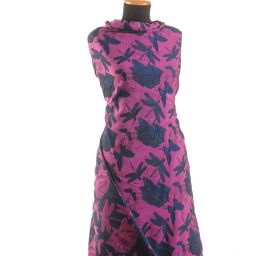 Taft žakár motýlci vážky fialovo/modrý