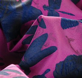 Taft žakár motýlci vážky fialovo/modrý