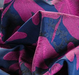 Taft žakár motýlci vážky fialovo/modrý