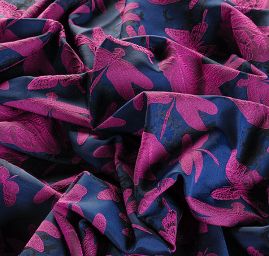 Taft žakár motýlci vážky fialovo/modrý