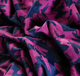 Taft žakár motýlci vážky fialovo/modrý