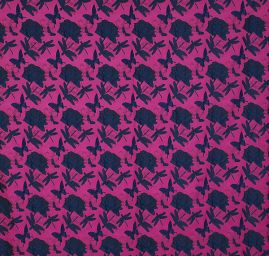 Taft žakár motýlci vážky fialovo/modrý