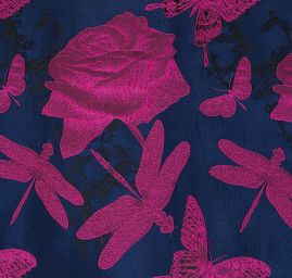 Taft žakár motýlci vážky fialovo/modrý