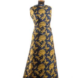 Taft žakár motýlci vážky žlutý/modrý