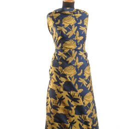 Taft žakár motýlci vážky žlutý/modrý