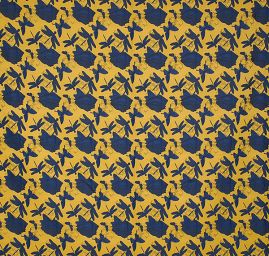 Taft žakár motýlci vážky žlutý/modrý