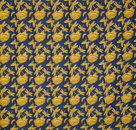 Taft žakár motýlci vážky žlutý/modrý