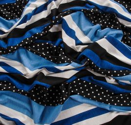 Úplet tenký vzor proužky puntíky modrá