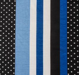 Úplet tenký vzor proužky puntíky modrá