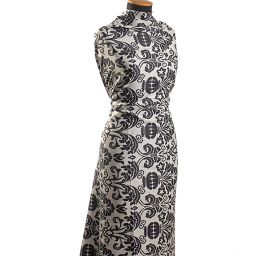 Viskozová letní látka květinový motiv černá/bílá