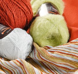 Kostýmová žakárová látka vlna směs hnědý melír