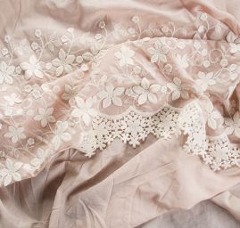 Krajka madeira bordura plastické květy/krajka starorůžová