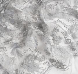Krajka tylová romantický květinový vzor šedá