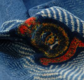 Pletenina jeansový motiv patchwork 