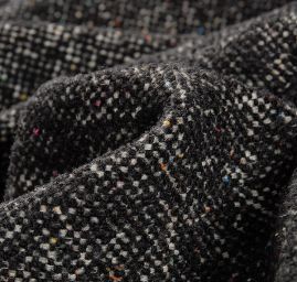 Vlněná tweedová látka černošedá