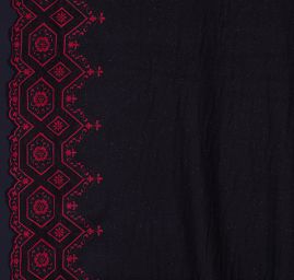 Tweedová látka s krajkovou bordurou černá/červená