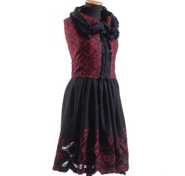 Tweedová látka s krajkovou bordurou černá/červená