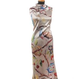 Satén pružný vzor páv