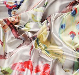 Satén pružný vzor páv