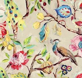 Satén pružný vzor páv