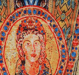 Satén pružný mozaika vzor madony