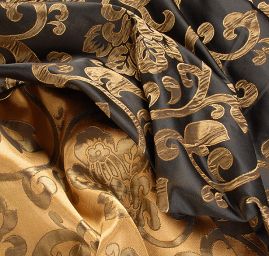 Brokát květinový motiv zlatočerná