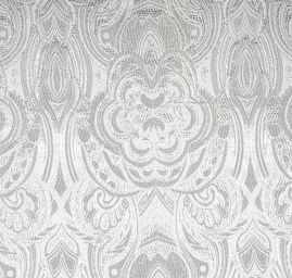 Efektní brokát hlavicový vzor bílostříbrné barvy