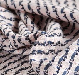 Kostýmová látka plastický vzor růžová/modrá