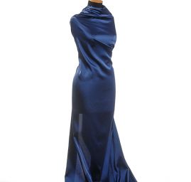 Pružný satén tm. modrý II. jakost vhodný na podšívku