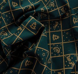 Bavlněná látka vánoční vzor zelená/zlatá