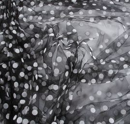 Tyl šatový sametový flock puntík černá/bílá