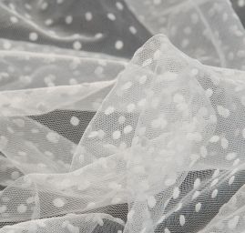 Tyl šatový sametový flock drobný bílý