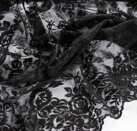 Krajka na jemném tylu květy černá