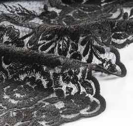 Krajka na jemném tylu květy černá