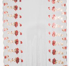 Krajka flitrová výšivka na černém tylu červenozlatá