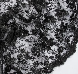 Krajka tylová romantický květinový vzor černá