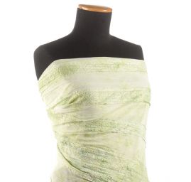 Šifon plise krajková aplikace s batikou pastel zelený