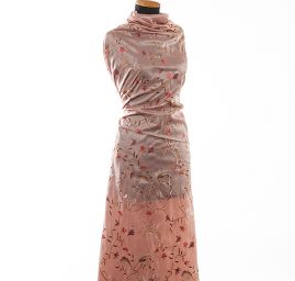 Vyšívaný taft s květy pastel růžová