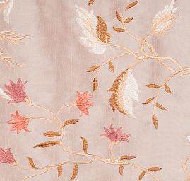 Vyšívaný taft s květy pastel růžová