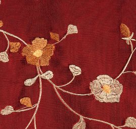 Vyšívaný taft drobné pnoucí se květy vínový
