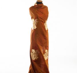 Taft hladký květinový zlatý vzor šanžán červeno/zlatý