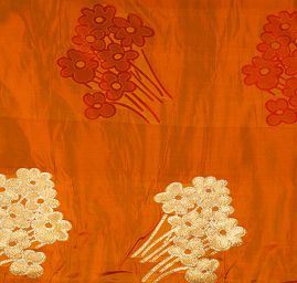 Taft hladký květinový zlatý vzor šanžán červeno/zlatý