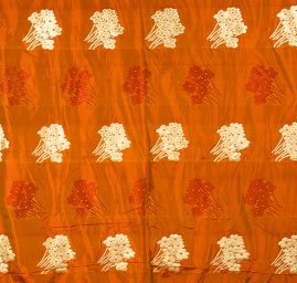 Taft hladký květinový zlatý vzor šanžán červeno/zlatý