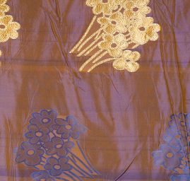 Taft hladký květinový zlatý vzor šanžán fialovo/okrový