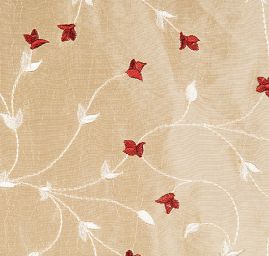 Vyšívaný taft drobný květinový vzor béžová/vínová