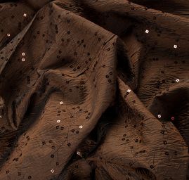 Taft květinová výšivka/flitry tm.hnědý